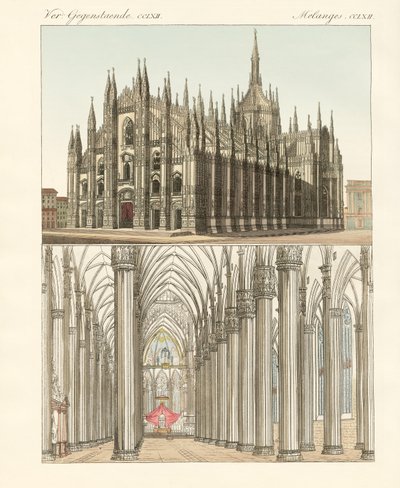 Katedralen i Milano (färgad gravyr) av German School