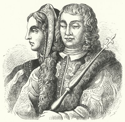 De katolska monarkerna, Isabella I av Kastilien och Ferdinand II av Aragon (gravyr) av German School