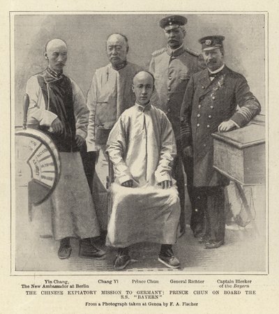 Det kinesiska expiatory uppdraget till Tyskland, Prince Chun ombord på S S "Bayern" (litho) av German School