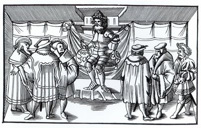 Court of a Baron, efter ett träsnitt i Cosmographie Universelle of Munster, publicerad 1552 av German School