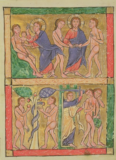 The Creation, Marriage, Temptation and Expulsion of Adam and Eva, 1200 (wc on vellum) av German School