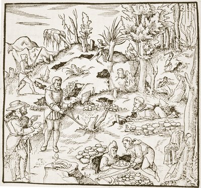 The Divining Rod, från Bergwerk Buch av Georg Agricola, Frankfurt 1580, illustrerad i en History of Magic, publicerad i slutet av 1800-talet av German School