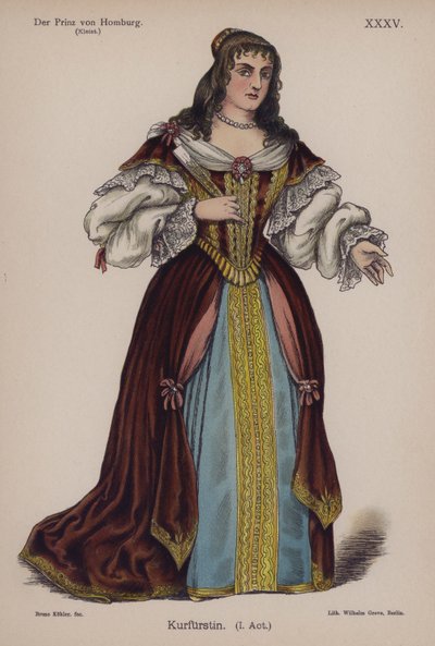 Hertiginnan av Brandenburg, från Der Prinz von Homburg (Prinsen av Homburg) av Heinrich von Kleist (färg litho) av German School