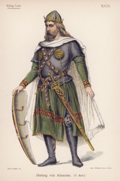 Hertigen av Albany, från Shakespeares kung Lear (färg litho) av German School