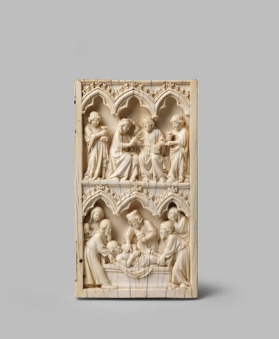 Kristi gravläggning och jungfruns kröning, högra flygeln på en diptyk, 1300-talet av German School