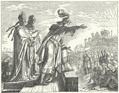 Den helige romerske kejsaren Otto III anklagar romarna för illojalitet (gravyr) av German School