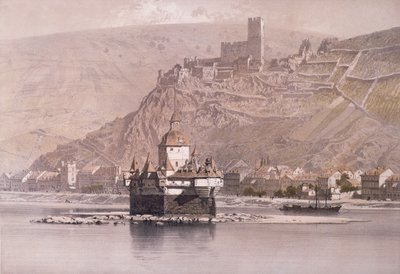 Öfästningen Pfalzgrafenstein och Schloss Gutenfels vid Kaub av German School