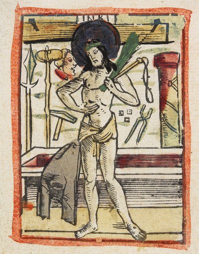 The Man of Sorrows, ca 1480-1490 (handfärgat träsnitt) av German School