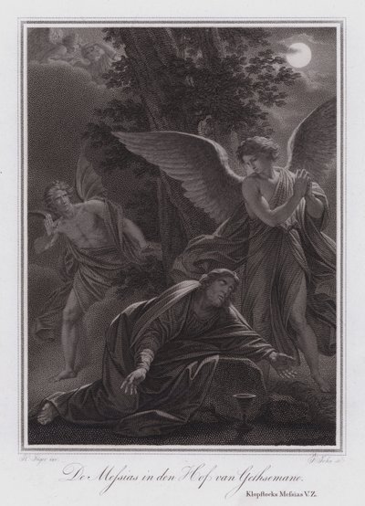 Messias i Getsemane trädgård (gravyr) av German School