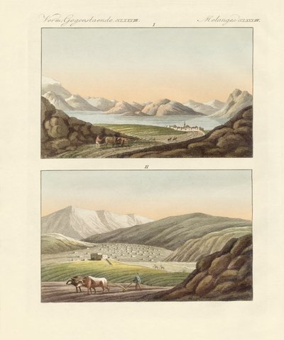 Genesarets sjö (färgad gravyr) av German School