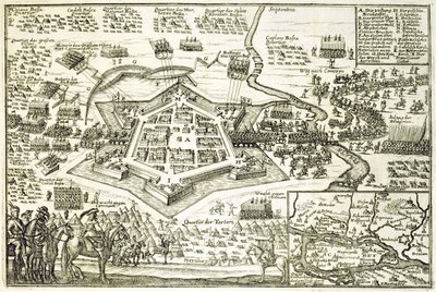 Belägringen av Neuhausel av turkarna 1663, illustration från en bok om de osmanska kampanjerna i Europa, graverad av Paul Furst (ca 1605-66) av German School