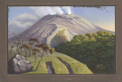 Södra sidan av toppen av Merapi sett från en höjd av 5231 fot, september 1836, pl.VII, från topografisk och vetenskaplig atlas på resan genom Java, av Dr. Fru Junghuhn, Magdebur av German School