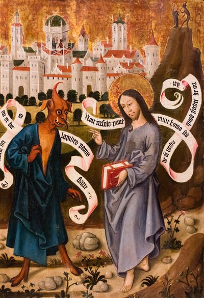 Kristi frestelse, ca 1490/1500 (Tempera och olja på granpanel) av German School