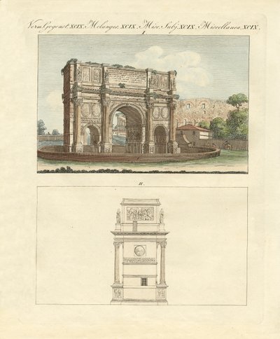 Kejsar Konstantins triumfbåge i Rom (färgad gravyr) av German School