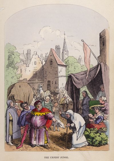 Den orättfärdiga domaren (färg litho) av German School