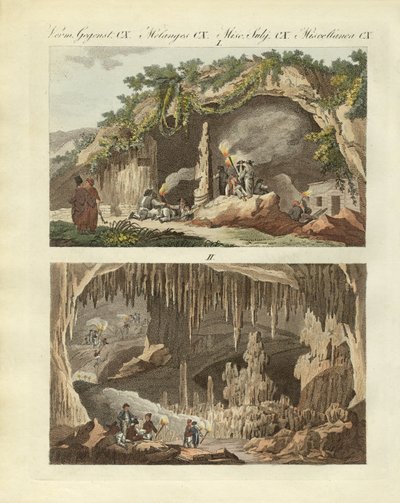 Antiparos grotta (färgad gravyr) av German School