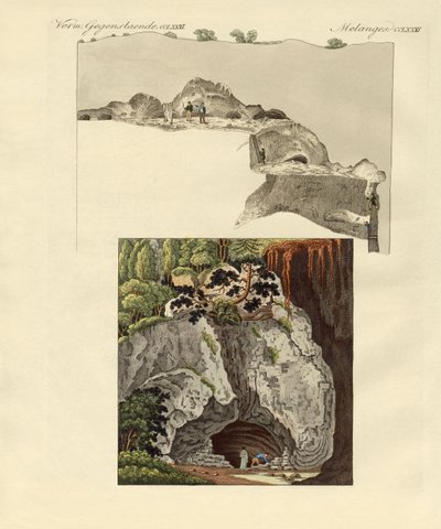 Grottan i Gaillenreuth (färgad gravyr) av German School