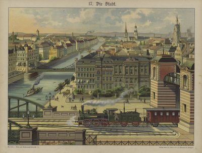 Staden (färg litho) av German School