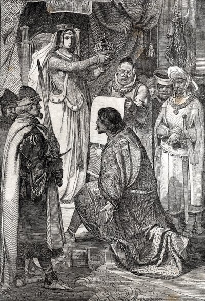Kröningen av Erik XIII av Pommern till kung av av de nordiska kungadömena Sverige, Danmark och Norge, av Margaret I av Danmark av German School