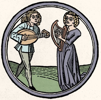De fyra temperamenten: flegmatisk (långsam och apatisk). Xylografi, Augsburg 1480 av German School