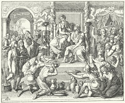 Äktenskapet mellan Ataulf, visigoternas kung, och Galla Placidia, dotter till den romerske kejsaren Theodosius I, 414 (gravyr) av German School