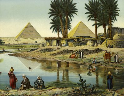 Pyramiderna i Gizeh (chromolitho) av German School