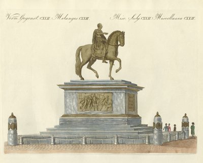 Statyn av Josef II framför kejsarens slott i Wien (färgad gravyr) av German School