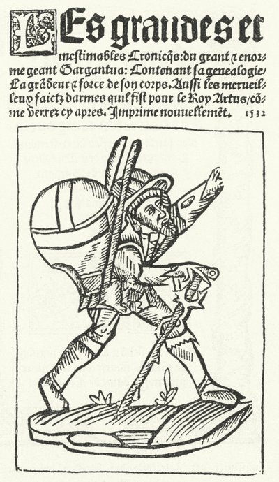 Titelsida från den mest kända utgåvan av Gargantua, en roman av Francois Rabelais (gravyr) av German School