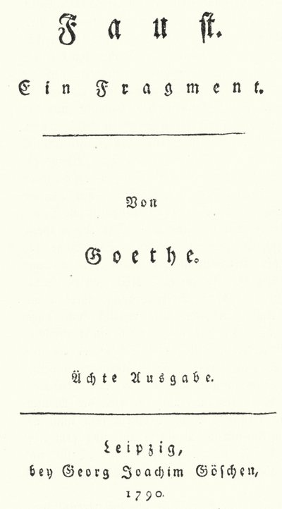 Titelsida från första upplagan av Faust, av Johann Wolfgang Von Goethe (gravyr) av German School