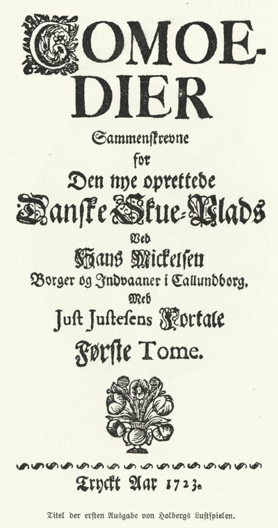 Titelsidan för den dansk-norske dramatikern, filosofen och historikern Ludvig Holbergs komedier av German School