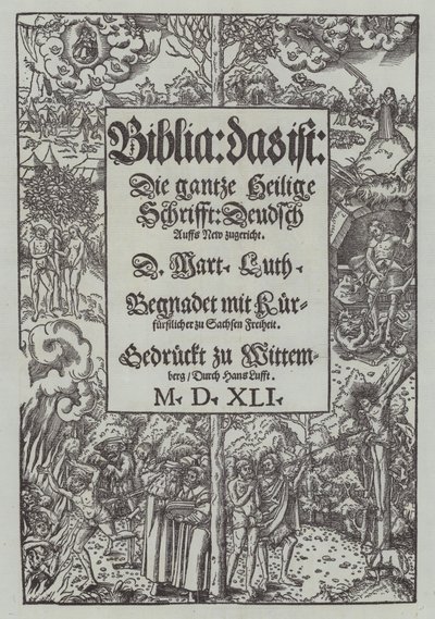 Titelsidan för en upplaga från 1541 av Martin Luthers Bibel av German School