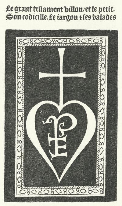 Titelsidan av den första upplagan av den franska poeten Francois Villons dikter, tryckt av Pierre Levet i Paris 1483 (gravyr) av German School