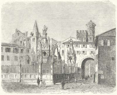 Scaligeris gravar, medeltida härskare i Verona (gravyr) av German School