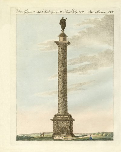 Trajanus kolumn i Rom (färgad gravyr) av German School