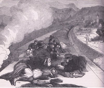 Transport of Prussian Ambulance Corps, Cassells History of the War between France and Germany publicerad av Cassell and Company Limited, ca 1890 (litho) av German School