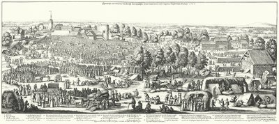 Resenärer som besöker de helande källorna i byn Hornhausen, 1646 (gravyr) av German School
