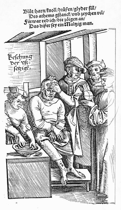 Behandla en patient (träsnitt) (bw foto) av German School