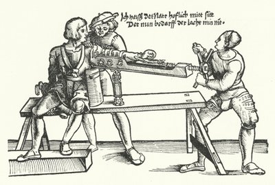 Behandla en soldat med en skadad arm (gravyr) av German School