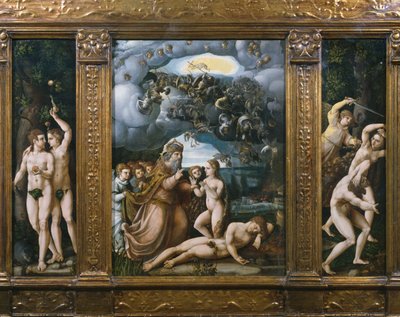 Skapelsens triptyk, Adam och Eva, Evas skapelse, utvisning från paradiset (se även 346195, 346197) av German School
