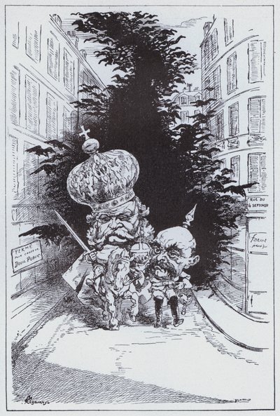 Den tyske kejsarens triumferande intåg i Paris (litho) av German School