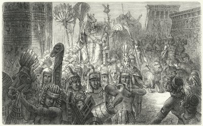 Triumftåg av en forntida egyptisk farao (gravyr) av German School