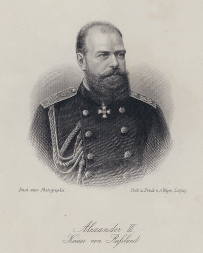 Tsar Alexander III av Ryssland (gravyr) av German School