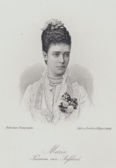 Tsarina Maria Feodorovna, gemål till tsar Alexander III av Ryssland (gravyr) av German School