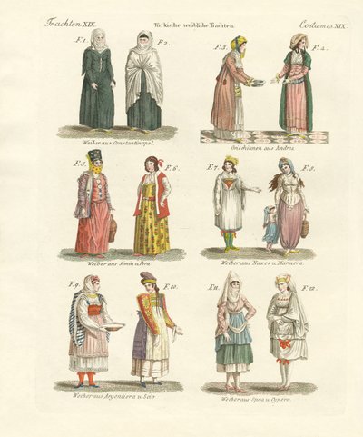 Turkiska nationaldräkter (färgad gravyr) av German School