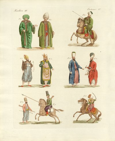 Turkiska nationaldräkter (färgad gravyr) av German School