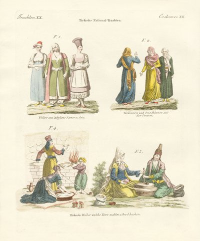 Turkiska nationaldräkter (färgad gravyr) av German School