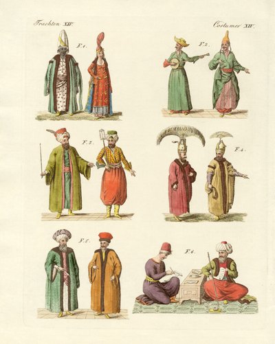 Turkiska nationaldräkter (färgad gravyr) av German School
