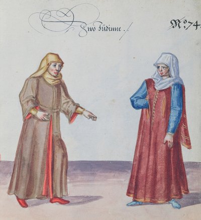 Två judiska kvinnor, ca 1600 (wc på papper) av German School