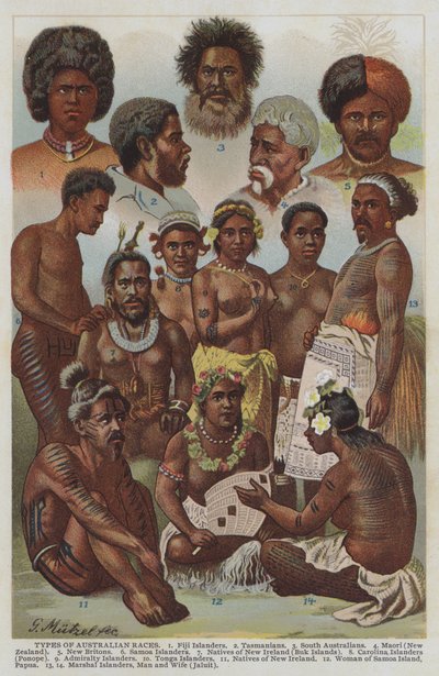 Typer av australiska raser (färg litho) av German School