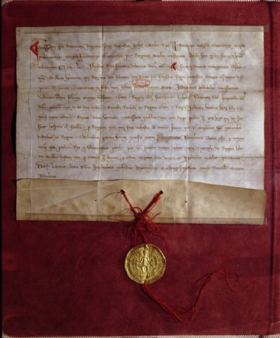 Åtagande från kejsar Fredrik II (1194-1250) att förse kung Ludvig IX (1214-70) med hästar, vapen och proviant för det sjunde korståget, 1246 av German School